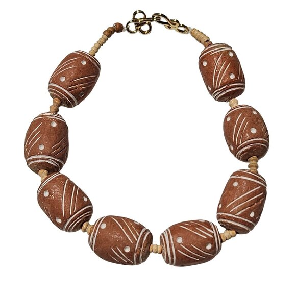 Handcrafted Boho Terracotta Necklace Bracelet Earrings Set Wooden Jewelry - Picture 3 of 10